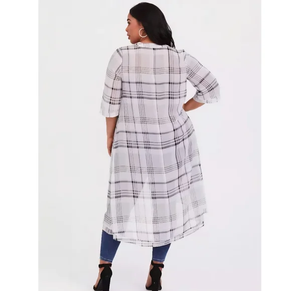 Torrid Chiffon Maxi High Low Kimono Duster Women’s Plus Size 00/0 Plaid Sheer. - Picture 2 of 8